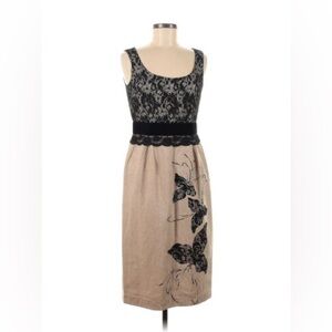 David Meister unique beige and black lace velvet embroidered pencil dress, 8